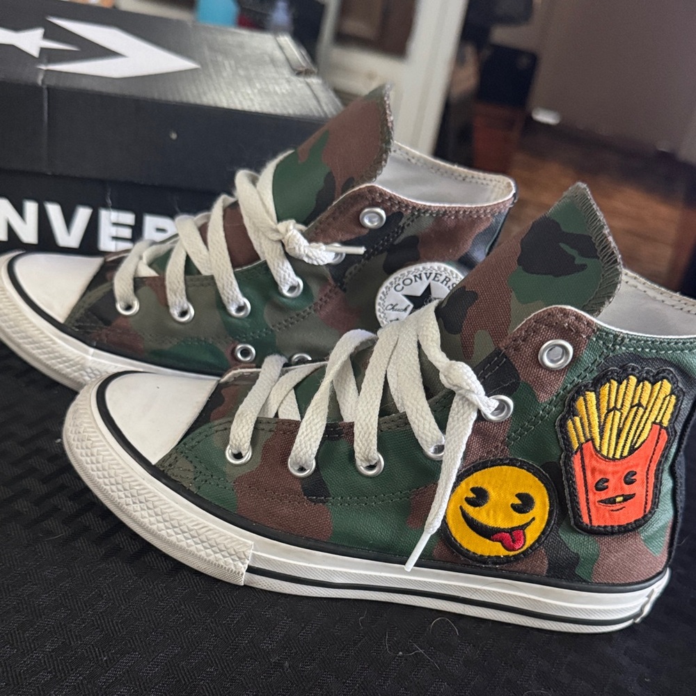 Converse Green Camouflage High-Tops with Fun Patches